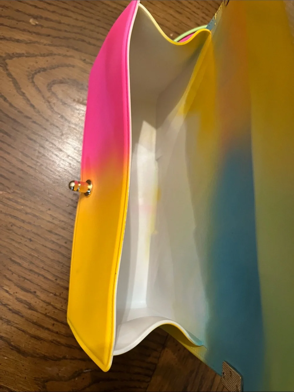 Rainbow Gradient Quilted Jelly Crossbody Bag with Gold Chain